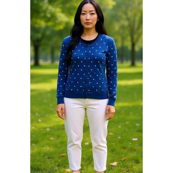 Uniqlo Navy Polka Dot Cardigan Sweater XL - Picture 15 of 15